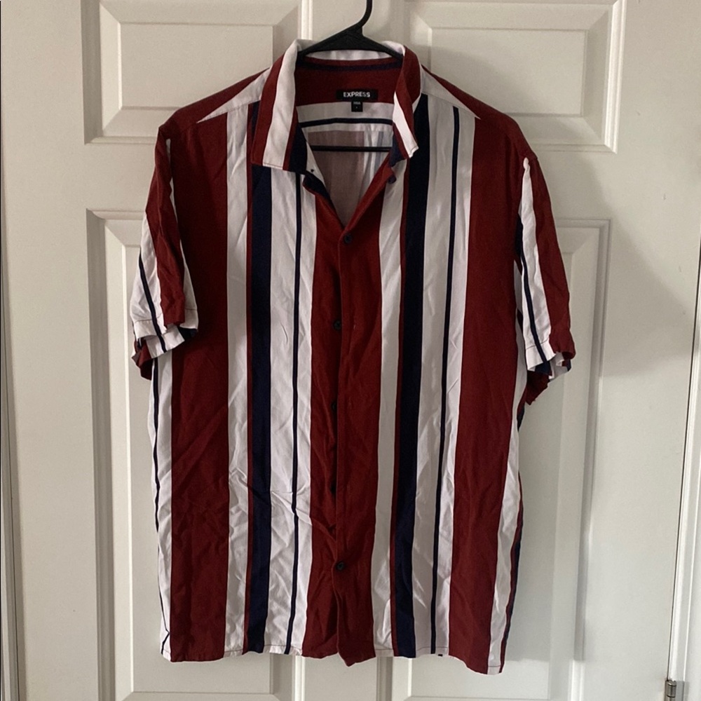 Express Men's Bold Red Striped Button Down Shirt